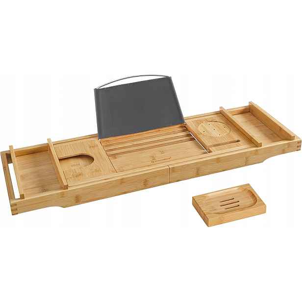 Songmics Podnos na vanu bambusový přírodní 75-109cm