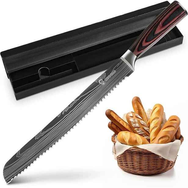 Nůž na chléb Kuogas s zoubkovaným ostřím Z Nerezové oceli 26 cm, dřevo