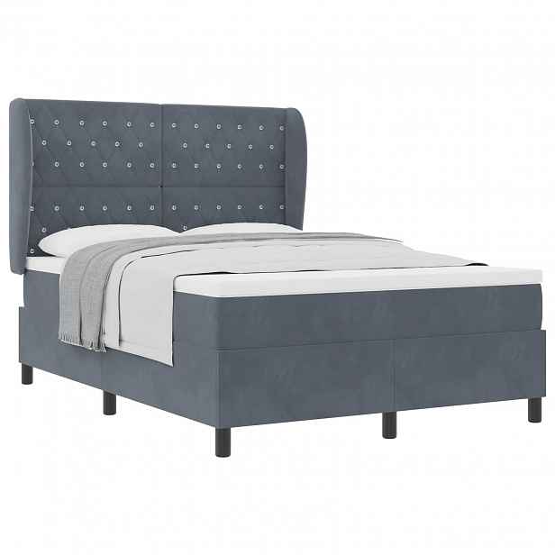 vidaXL Postel s boxspringem s matrací Tmavě šedá 190 x 140 cm samet