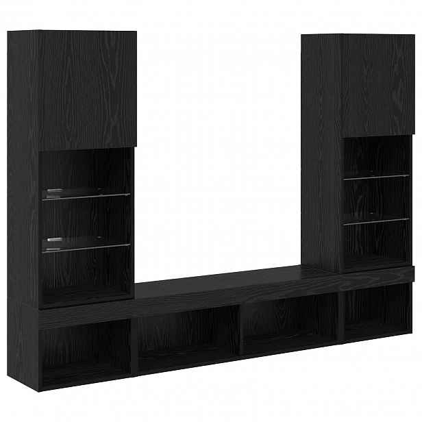 vidaXL TV nástěnné jednotky s LED 5 ks Černý dub Kompozitní dřevo