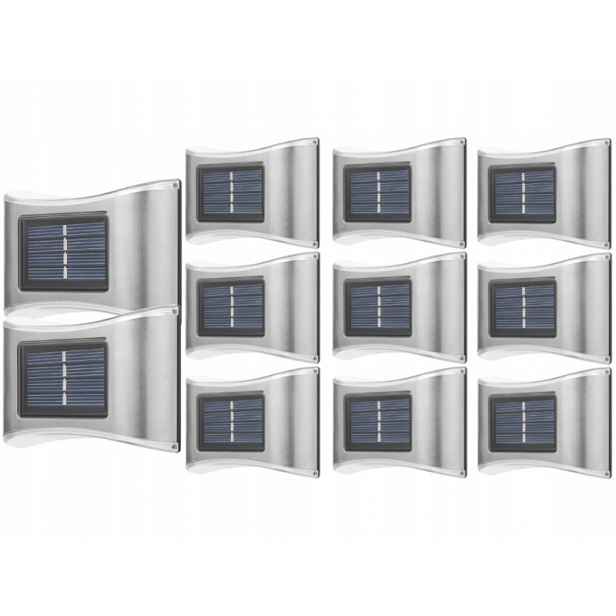 11 x Kovová Led Lampa Stříbrná Solární Nástěnná Lampa Venkovní Soumrakový Senzor