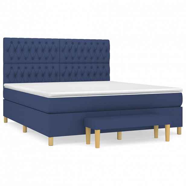 vidaXL Box spring postel s matrací modrá 180x200 cm textil