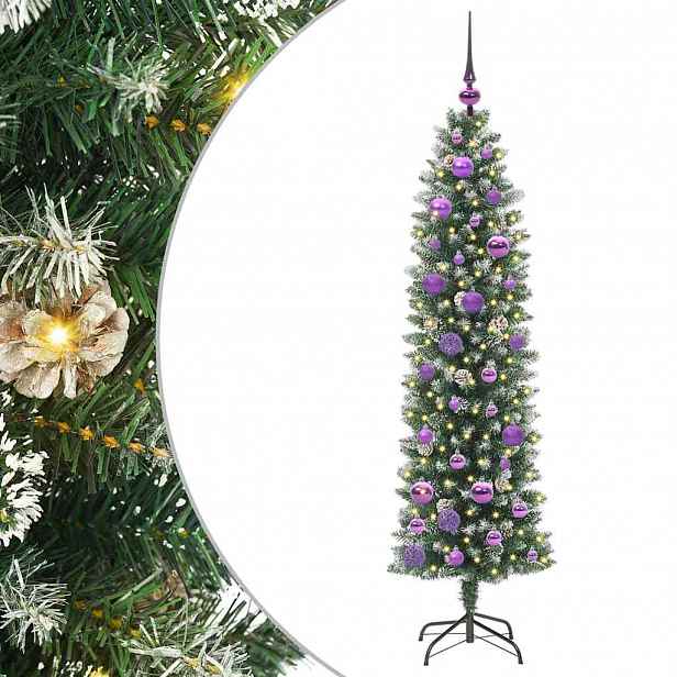 vidaXL Umělý štíhlý vánoční strom Zelená a bílá 150 cm