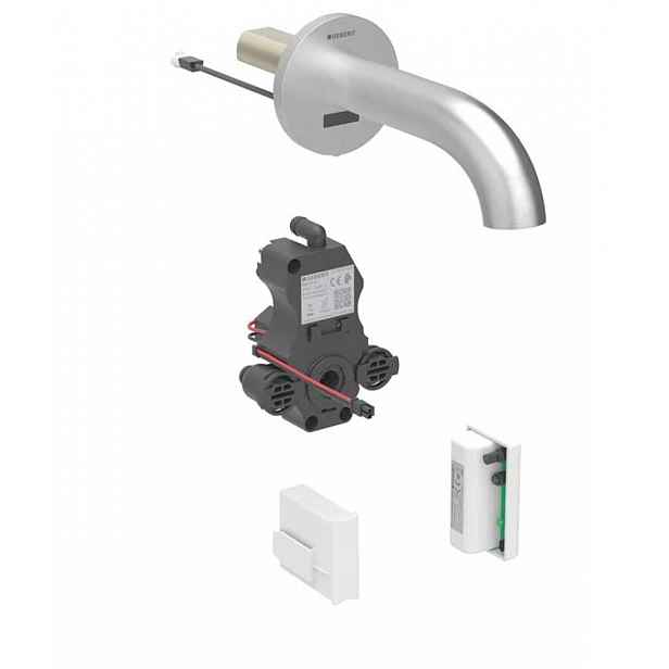 Geberit Piave - Elektronický umyvadlový ventil pod omítku, pro studenou vodu, napájení z generátoru, easy to clean, kartáčovaná nerez 116.285.SN.1