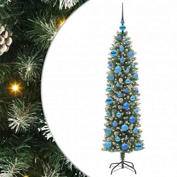 vidaXL Umělý štíhlý vánoční strom Zelená a bílá 150 cm