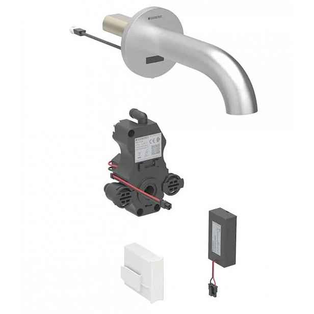 Geberit Piave - Elektronický umyvadlový ventil pod omítku, pro studenou vodu, bateriové napájení, easy to clean, kartáčovaná nerez 116.284.SN.1