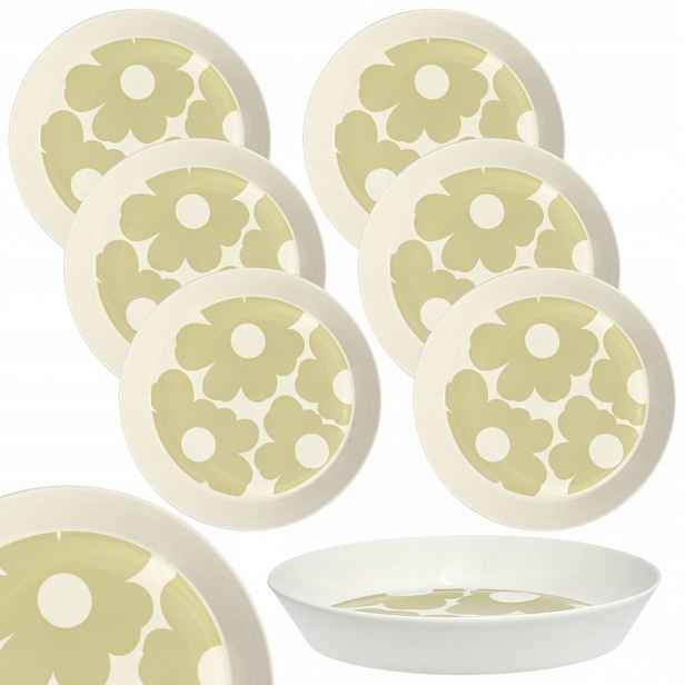 Hluboké Talíře 22 cm 6 Ks Beige Bloom nádobí s květinami na těstoviny