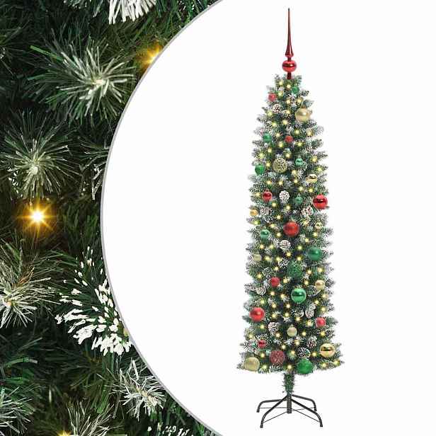 vidaXL Umělý štíhlý vánoční strom Zelená a bílá 150 cm