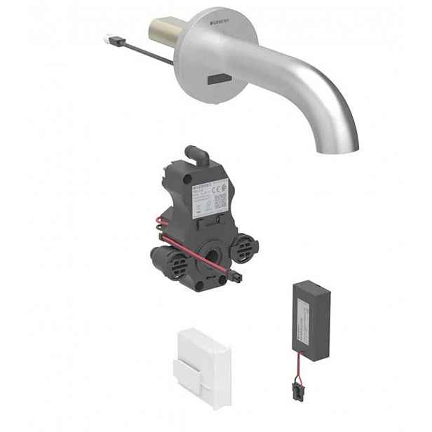 Geberit Piave - Elektronický umyvadlový ventil pod omítku, pro studenou vodu, bateriové napájení, easy to clean, kartáčovaná nerez 116.283.SN.1