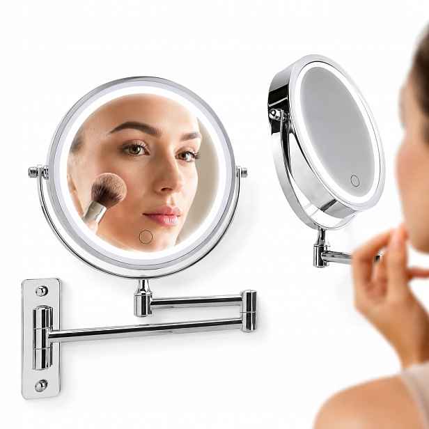 Kosmetické Zrcátko Stříbrné Nástěnné Na Make-up S Led Podsvícením, 3 Režimy