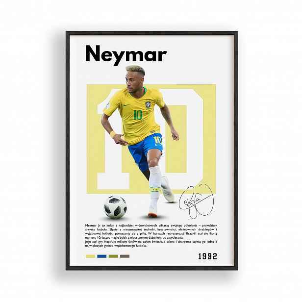Plakát Neymar Brazílie Obraz Rámeček Dřevěný Černý 30x40 cm