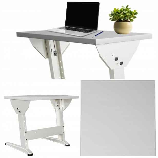 Regulovatelný psací stůl 69,5 x 50 cm ergonomický, popelavý rám, bílá barva