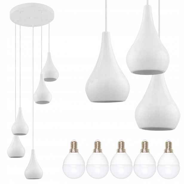 Závěsné Stropní Svítidlo Lustr 5x E14 Bílá Moderní s Led žárovkami 4W