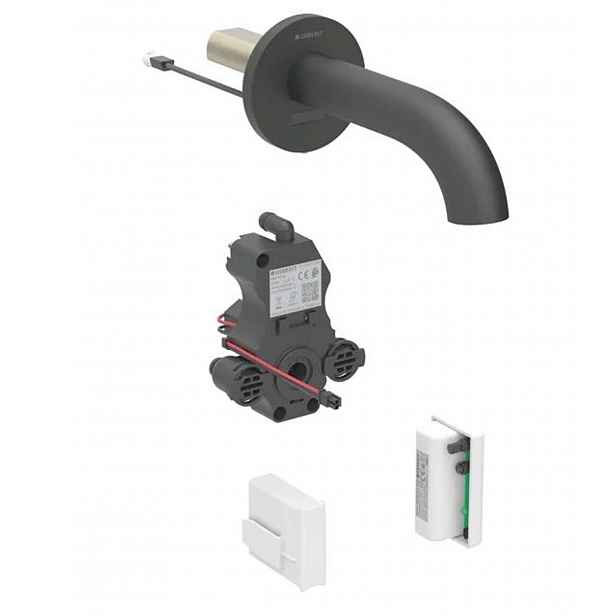 Geberit Piave - Elektronický umyvadlový ventil pod omítku, pro studenou vodu, napájení z generátoru, easy to clean, matná černá 116.285.14.1