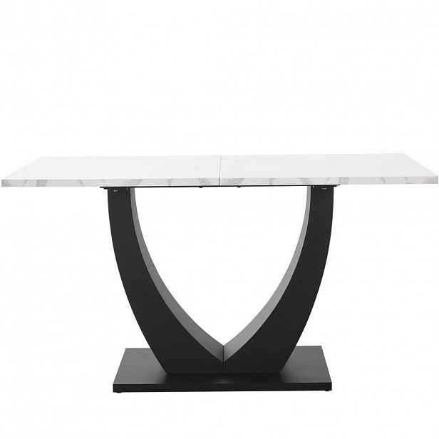 OKWISH JÍDELNÍ stůl 140/75/75,5 cm bílá/černá z MDF a kovu s mramorovým dekorem a nastavitelnými nožkami