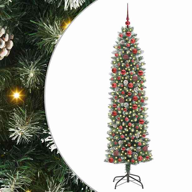 vidaXL Umělý štíhlý vánoční strom Zelená a bílá 180 cm