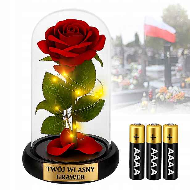 Led Věčná Růže Ve Skle, Květina, Ozdoba Na Hrob, Hřbitov Gravírování Bonus