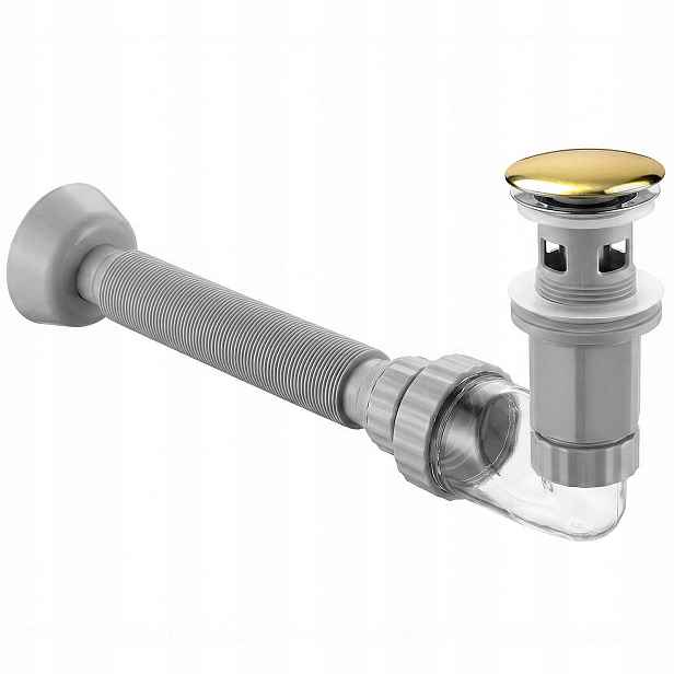 Umyvadlový Sifon Zlatý lesk KlikKlak s přepadem nebo bez něj 45 mm Flow Rea