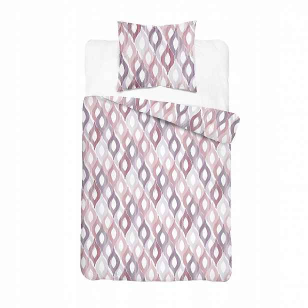 Povlečení flanelové 140x200 bílá pudrově šedá geometrické slzy
