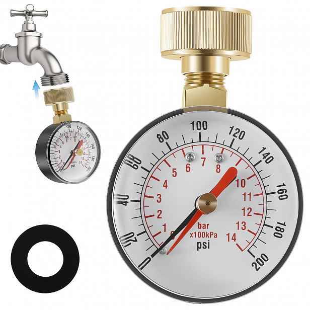 TEMU 1ks Vysokotlaký manometr pro myčku TS-60-200PSI, kovový testovací manometr tlaku vody, malý průměr manometru tlaku pro čističku vody pro