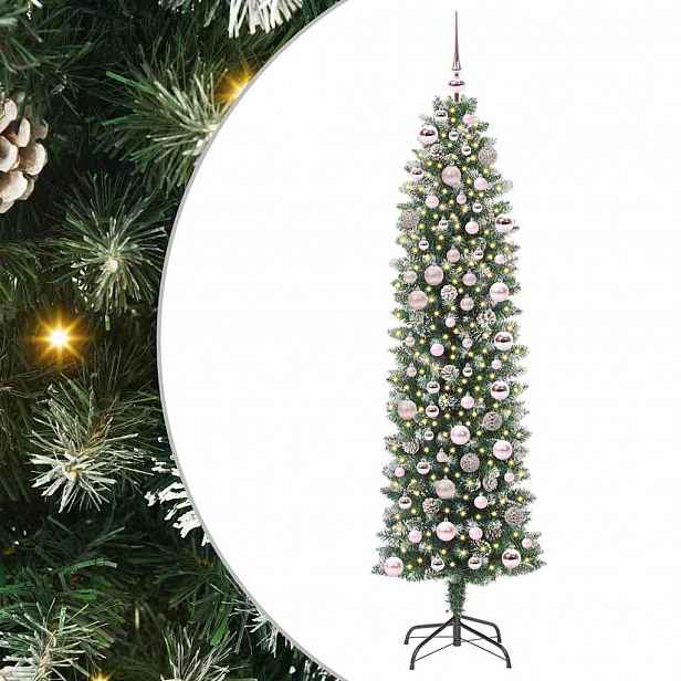 vidaXL Umělý štíhlý vánoční strom Zelená a bílá 180 cm