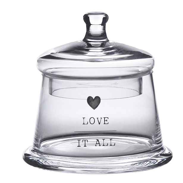 Úložná transparentní nádoba dóza s víčkem a srdíčkem Love - Ø 12*13 cm Clayre & Eef