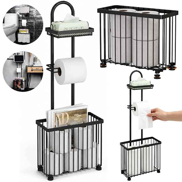 Stojan Na Toaletní Papír Kovový, Moderní, S Držákem A Košíkem 79 CM