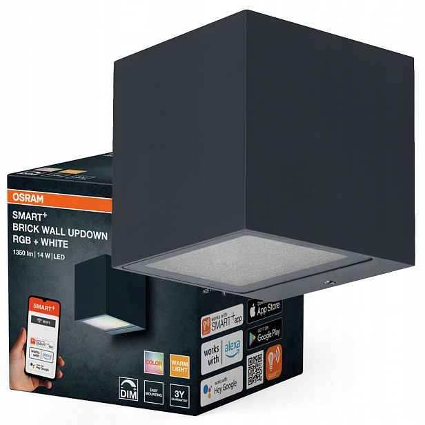 Zahradní nástěnné svítidlo Led Fasádní lampa 14W 3000K stmívatelná IP44 Smart Wifi