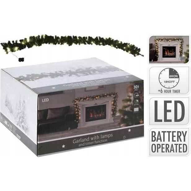 Zelená světelná girlanda 30 Led na baterie 270 cm, časovač