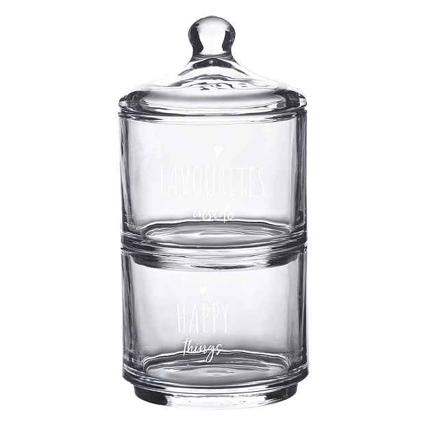 Úložná transparentní nádoba dóza s víčkem a srdíčkem Favourites Happy - Ø 10*21 cm Clayre & Eef
