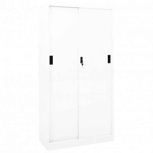 vidaXL Kancelářská skříň s posuvnými dveřmi bílá 90 x 40 x 180 cm ocel