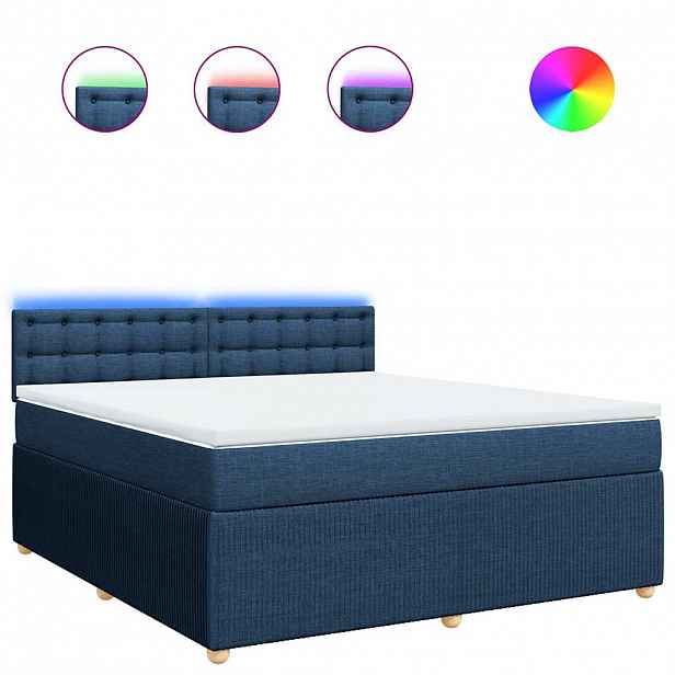 vidaXL Box spring postel s matrací modrá 180x200 cm textil