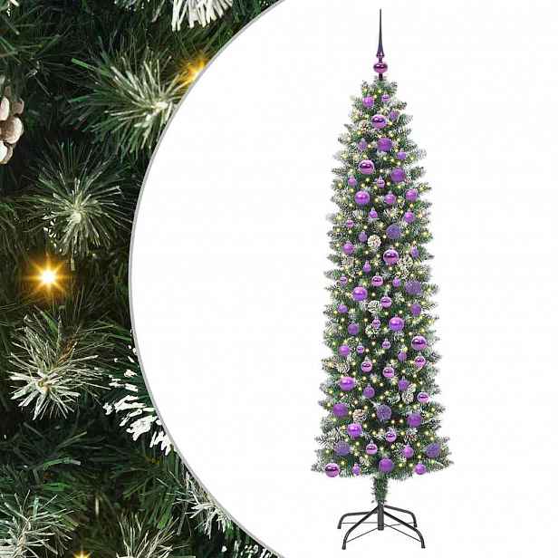 vidaXL Umělý štíhlý vánoční strom Zelená a bílá 180 cm