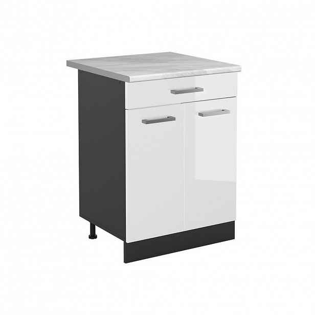 Vicco SPODNÍ SKŘÍŇKA KUCHYŇSKÉ LINKY R-Line, Bílá vysoký lesk/Antracit, 60 cm se zásuvkou pracovná doska Mramor
