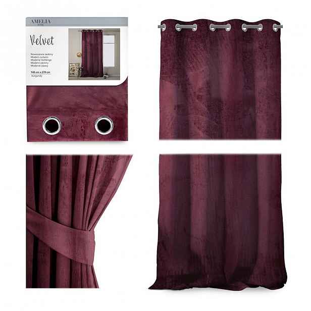 Červený závěs AmeliaHome Velvet, 140 x 270 cm
