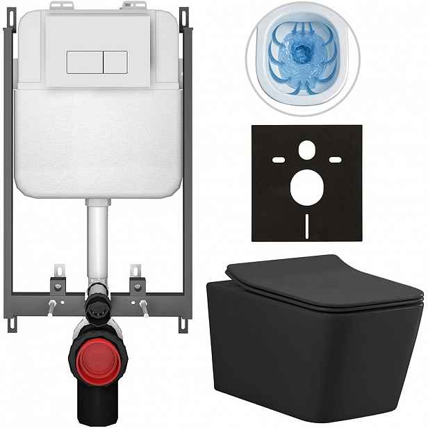 Kompletní WC set Basic/Forte - černá matná - WC tlačítko Modulo/Bílá - pro zazdění - 51x36 cm