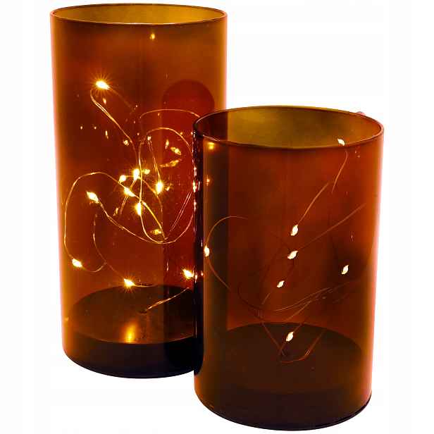 Skleněné tuby s dekorativním Led osvětlením, 2 velikosti, barva stříbrná, 20 cm