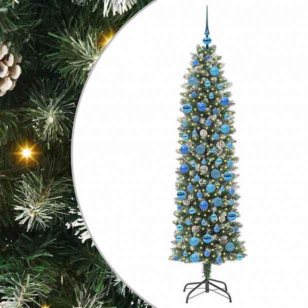 vidaXL Umělý štíhlý vánoční strom Zelená a bílá 180 cm