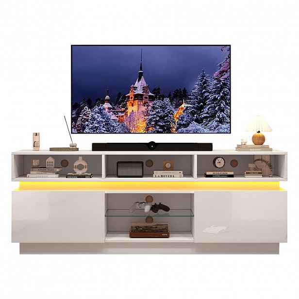 FLIEKS NÍZKÁ KOMODA 160 cm Bílý Lesk LED Sklo MDF