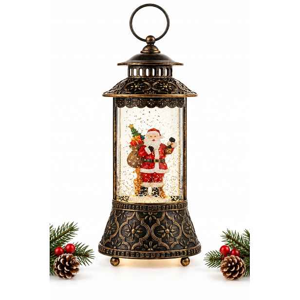 Led Vánoční Lucerna Mikuláš Sníh Hudba Usb 57 CM Dekorace