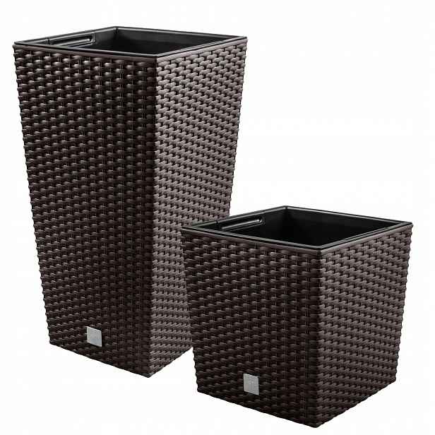2 x ratanové květináče hnědé barvy vložky – 41 cm a 75 cm