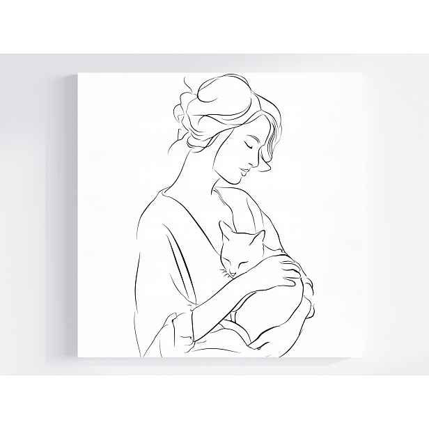 Obraz Na Plátně Canvas Grafika Line Art Kresba Portrét Žena Kočka 50x50