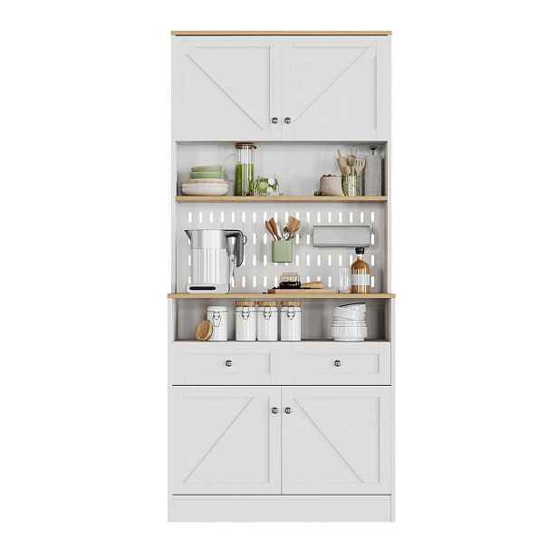 Redom SIDEBOARD 80/40/175 cm s dvířky ve stylu stodoly, perforovanou stěnou a bohatým úložným prostorem, Bílá