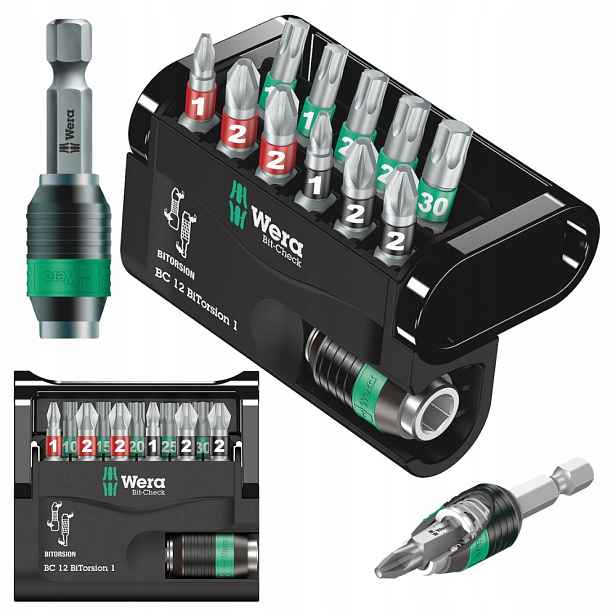 Sada bitů s držákem Wera 11 Ks Ph Pz Torx 25 mm 1/4" Šroubováková koncovka