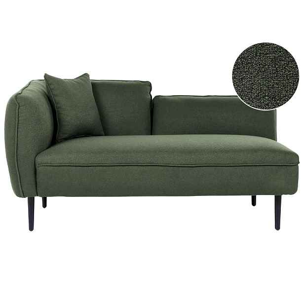 Beliani ČALOUNĚNÉ LEHÁTKO CHAISE LONGUE Bouclé tmavě zelené levostranné Chevannes
