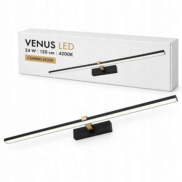 Industriální nástěnné svítidlo Venus 24W 120 cm černo-zlaté Led 1640lm 4200K IP44