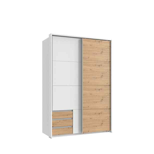 luma-home SKŘÍŇ S VZVÁJENÝMI DVEŘMI, 2dveřová, 138 × 65 × 200 cm (Š×H×V), skříň Passepartout v bílé barvě, 1x dveře a zásuvky v dekoru dub Artisan / 2