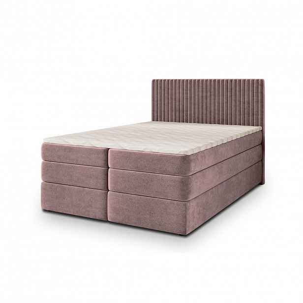 MASSENO POSTEL BOXSPRING FELBIO 180x200 cm, s matrací a úložným prostorem, starorůžová