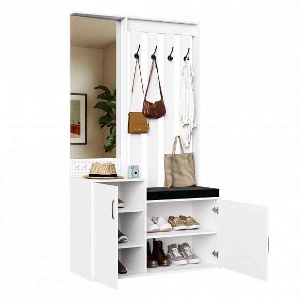 EuroLiving BÍLÁ ŠATNÍ SADA se zrcadlem a botníkem, zásuvka 100x40x180 cm