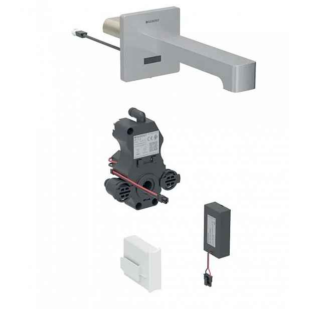 Geberit Brenta - Elektronický umyvadlový ventil pod omítku, pro studenou vodu, bateriové napájení, easy to clean, kartáčovaná nerez 116.293.SN.1